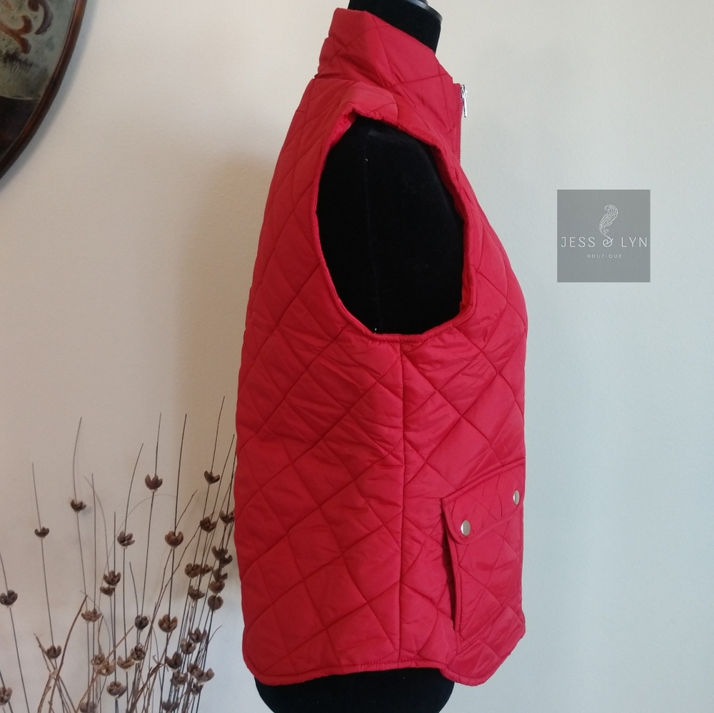 🆕Cherry Red Puffer Zip Up Vest w/Pockets - Picture 6 of 7